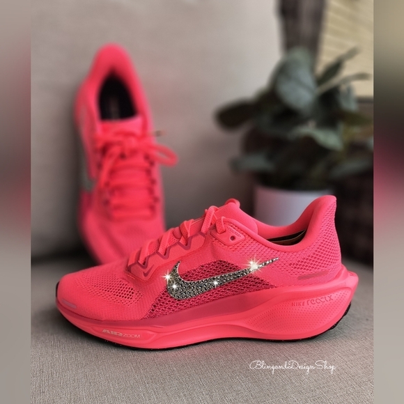 Bling Nike Pegasus 41 Womens Pink Sneakers Shoes Customized with Crystals - Picture 6 of 9